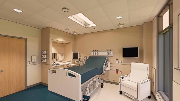 Mockup of a medsurge room in Grappone Hall