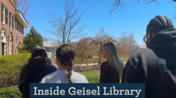 Student entering Geisel Library with the caption "Inside Geisel Library"