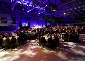 The Sullivan Ice Arena is filled with table surrounding a stage