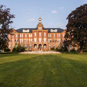 A view of Alumni Hall from the front