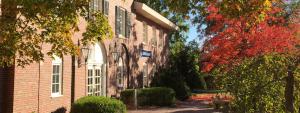 library entrance in the fall