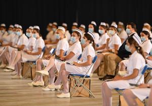 Members of the nursing Class of 2021 during their pinning ceremony in Sullivan Arena.