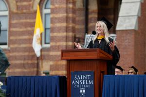 Megan Cotraro '23 delivering the her address at Commencement