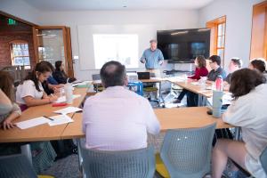 Professor lecturing classroom