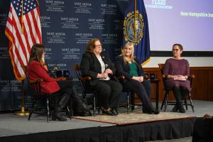 New Hampshire State Senator Donna Soucy ’89, New Hampshire State Senator Sharon Carson, Courtney Tanner ’11, and Christine Gustafson