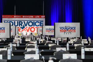 The spin room for the cancelled 2024 Republican Primary debate