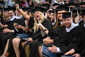 Students from the class of 2024 celebrating at Commencement