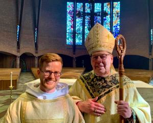 Fr. Celestine Hettrick, O.S.B. (left), and the Most Reverend Robert P. Deeley, J.C.D., Bishop of Portland.