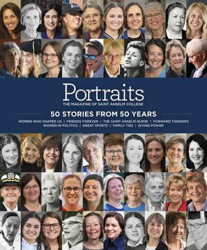 Cover of Portraits magazine with a grid of women