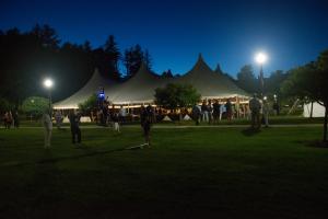 A view of reunion festivities on the lower quad