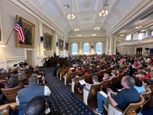 People gathered in the NH State House for the Kid Governor Program