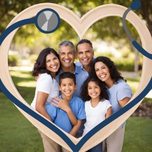 Picture of a hispanic family behind a heart