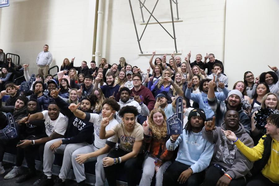 Students gather for a photo in the gym