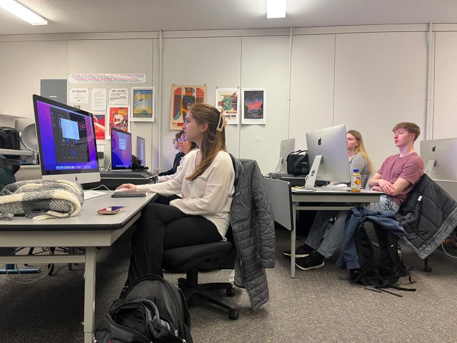 Students working on a project in the Comiskey computer lab